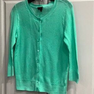 Talbots Women’s Cardigan  Green Lightweight Button Up Cotton 3/4 Sleeve Knit Med